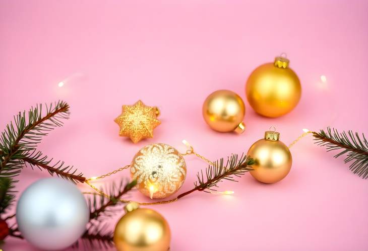 Holiday Sparkle Golden Christmas Decor on Pastel Pink